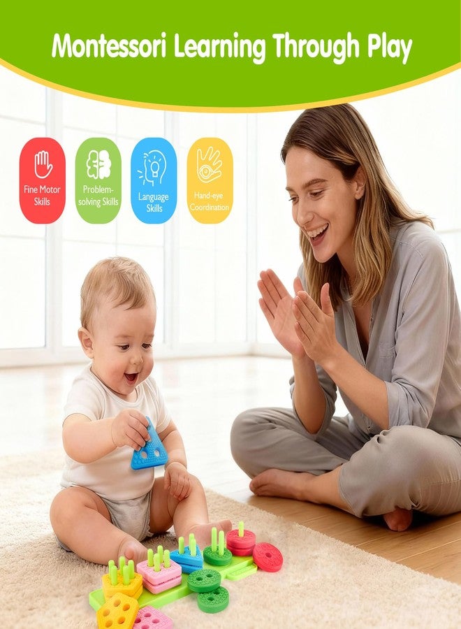 هاهالاند مكعبات سيليكون من هاهالاند للأطفال الصغار من عمر سنة إلى 3 سنوات - ألعاب مونتيسوري للأطفال بعمر سنة واحدة، ألعاب حسية، لعبة فرز الألوان والتكديس، لعبة تعليمية ناعمة الملمس للأطفال الصغار، هدايا للأولاد والبنات بعمر سنة واحدة - Image 5